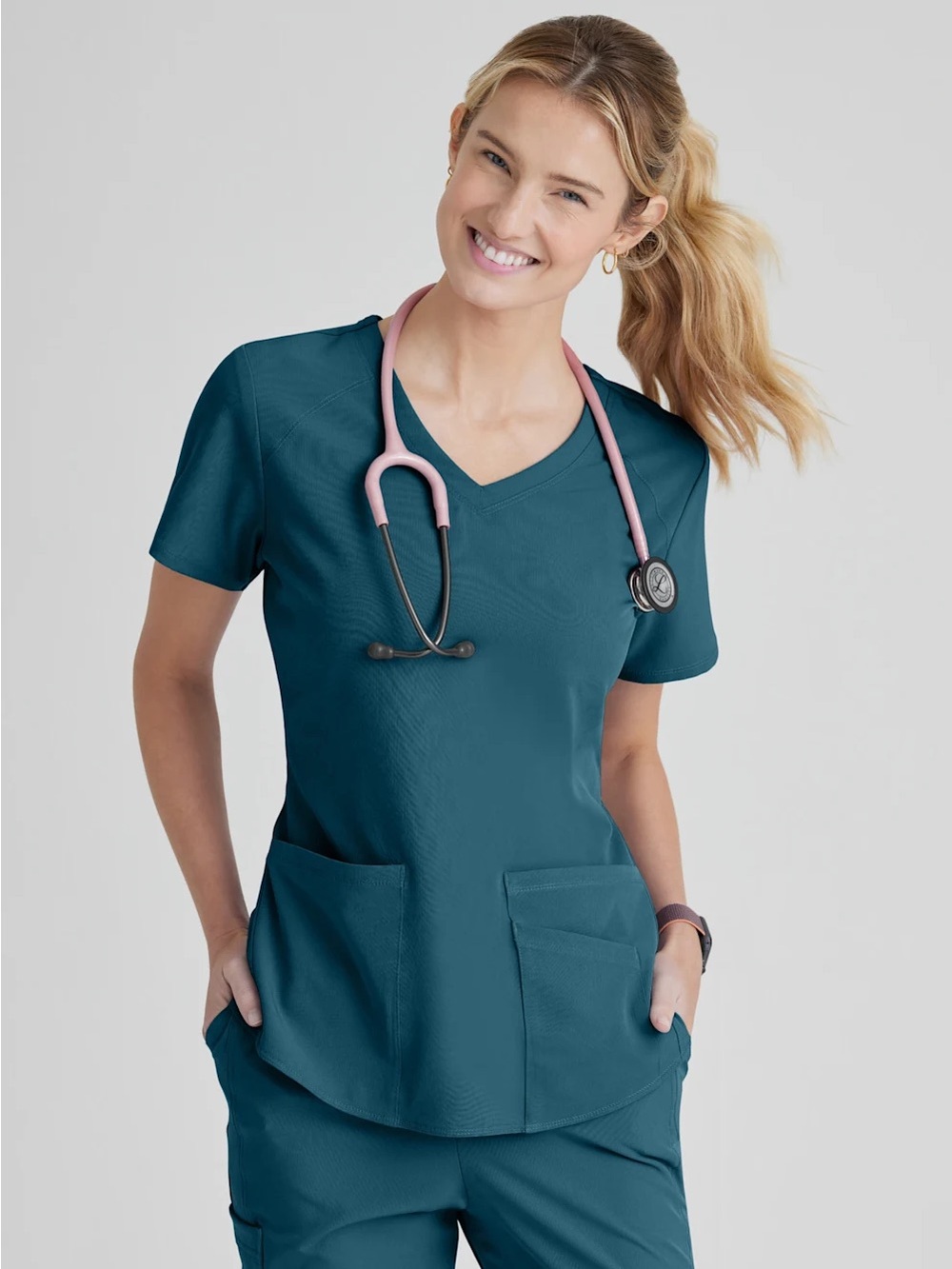 Skechers Women’s V-Neck Scrub Top in Teal